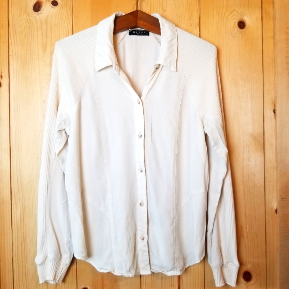 Maven West Mixed Media Long Sleeve Button Down Collared Shirt